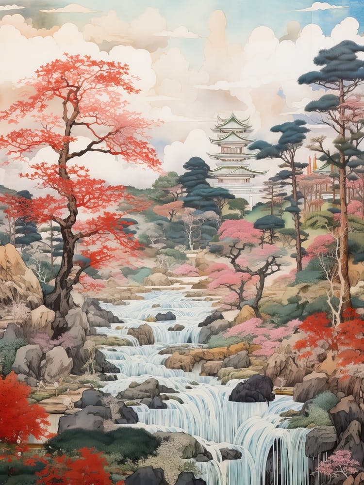 Ritsurin Garden In Kagawa, Ukiyo E Drawing 4