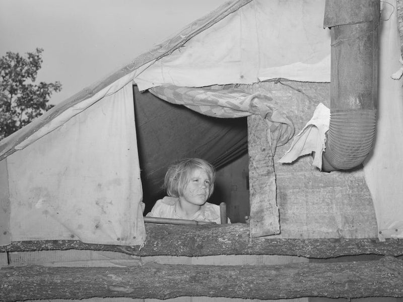 Child Looking Out Of Window Of Tent Home Near Sallisaw, Oklahoma, Sequoyah County By Russell Lee
