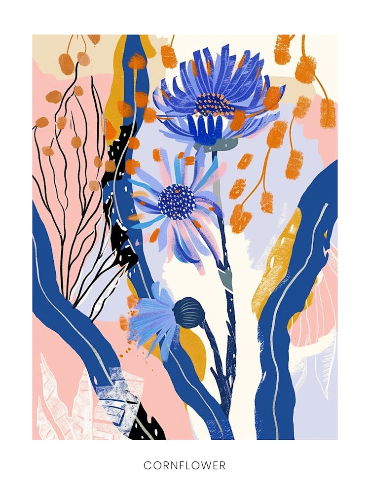 Colourful Flower Illustration Poster Cornflower 3