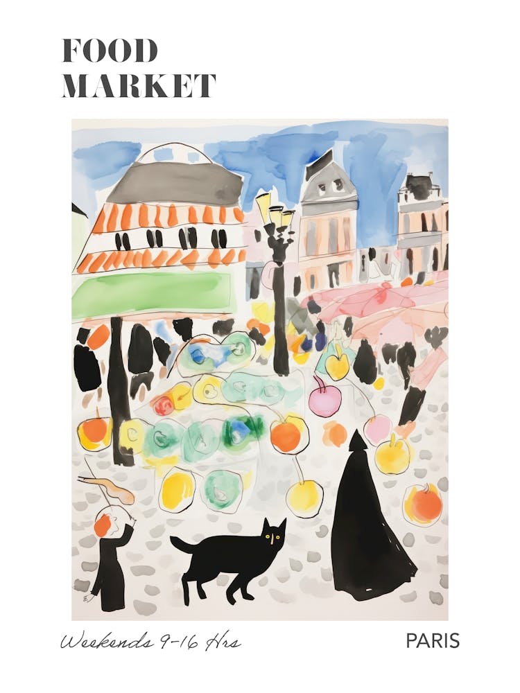 Le Marché Alimentaire à Paris 1 - Affiche Illustrée