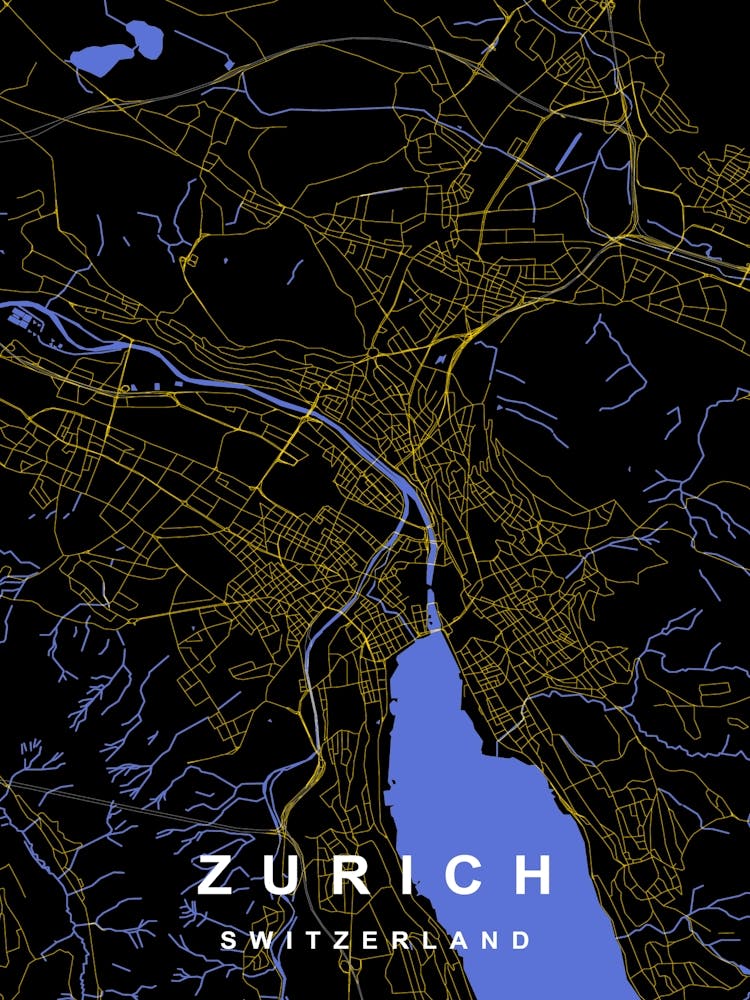 Zurich Black and Gold Map