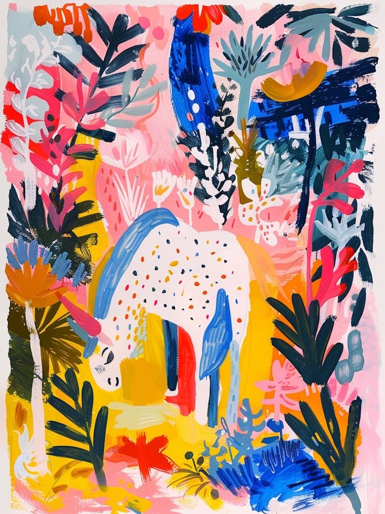 Abstract Colourful Unicorn In Tropical Leaves