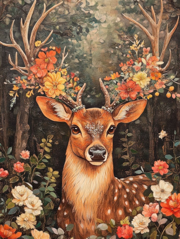 Hirsch Mit Blumen