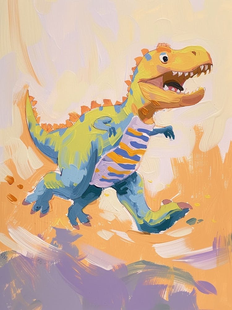 Dinosaur Running Pastel Brushstrokes
