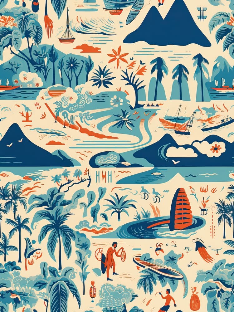 Maui Hawaii, California, Inspired Travel Pattern 3