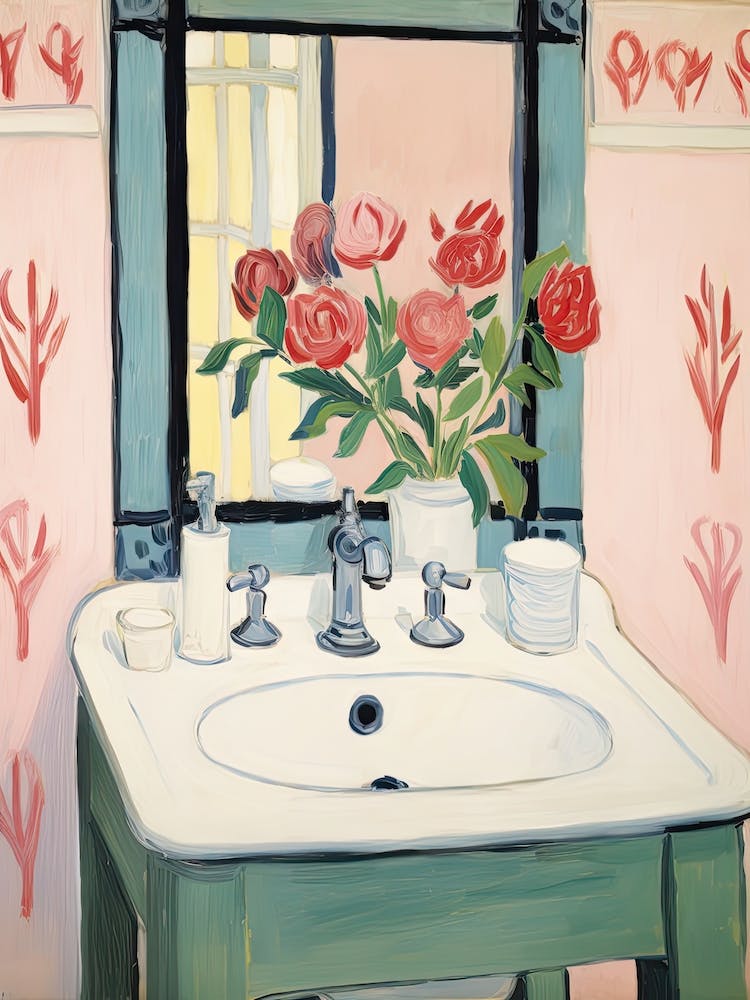 Bathroom Vanity Painting With A Rose Bouquet 1