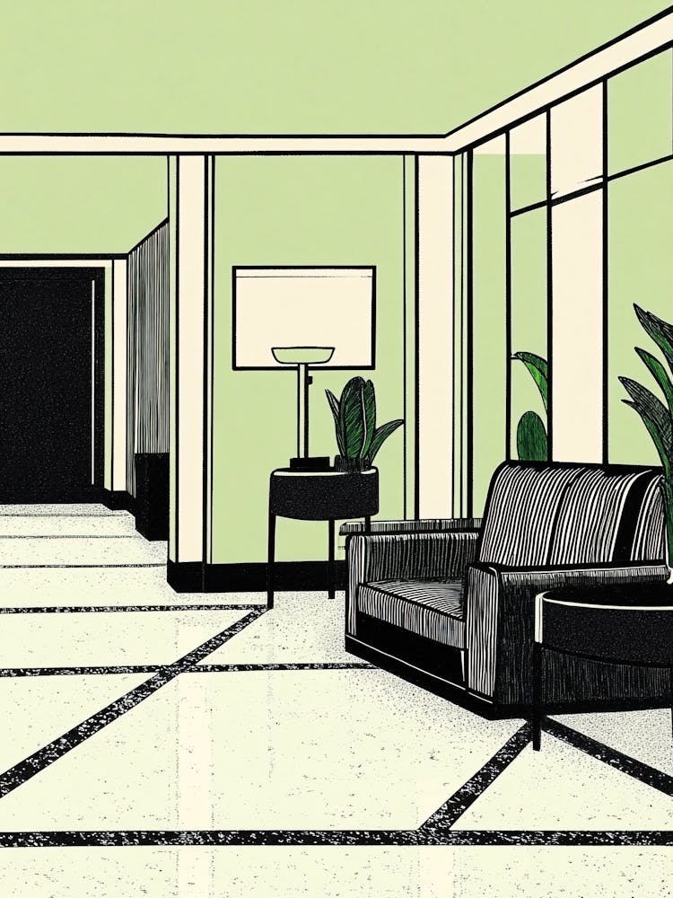 Mint Green Lobby Of A Hotel