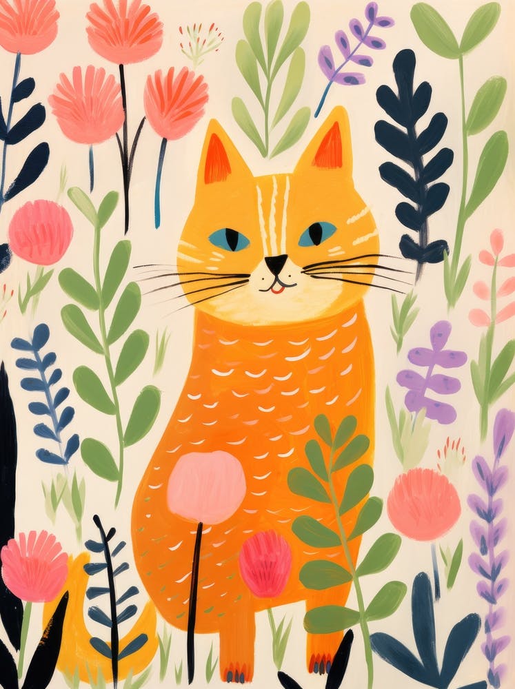 Orange Cat In Flowers