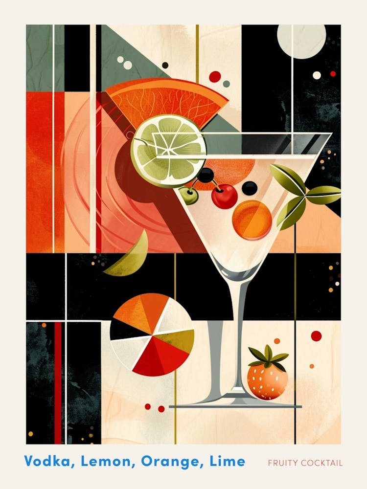 Orange & Lime Art Deco Inspired Cocktail 3 Poster
