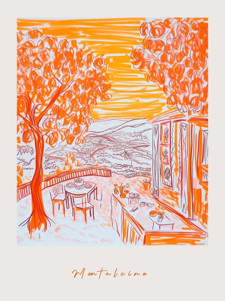 Montalcino Italy Orange Drawing Poster