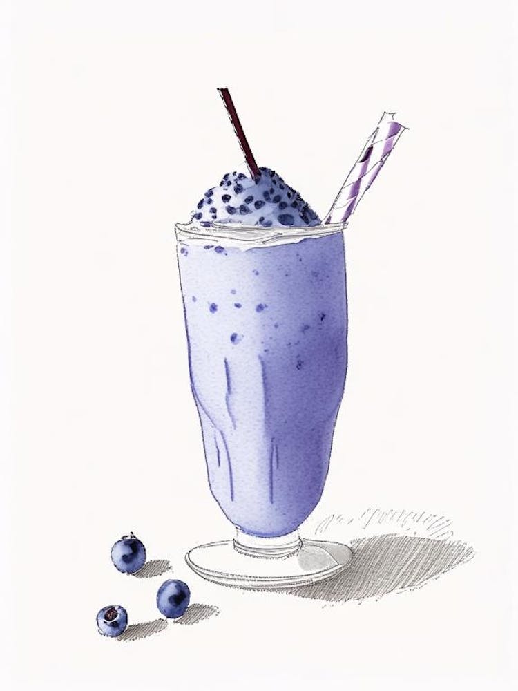 Blueberry Milkshake Dairy Food Pencil Illustration 1