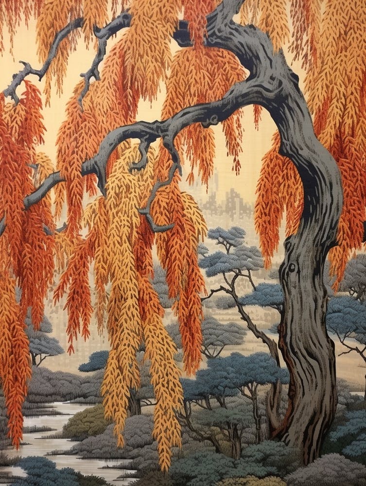Weeping Willow 1 Vintage Autumn Tree Print
