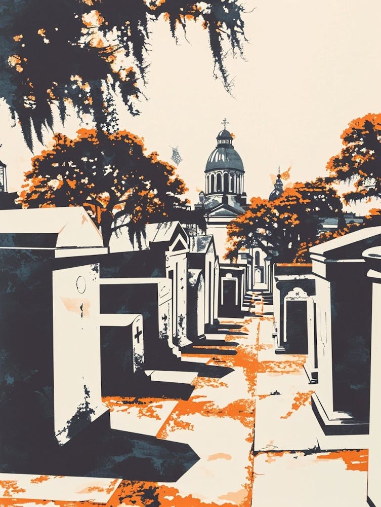 St Louis Cemetery No 1 Retro Lithograph 4