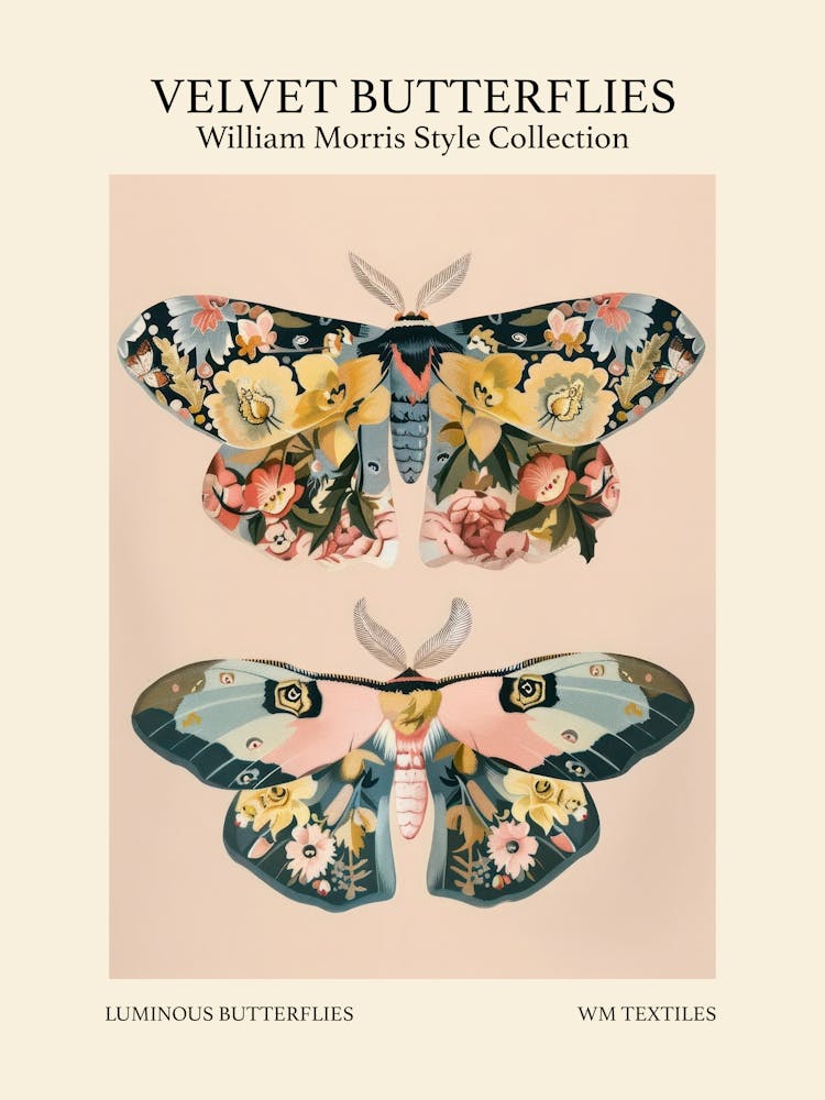 Velvet Butterflies Collection Luminous Butterflies William Morris Style 3
