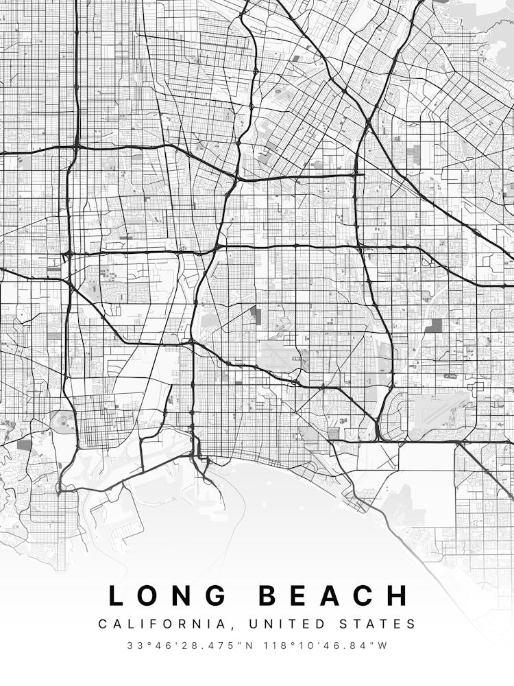 Long Beach California White Map