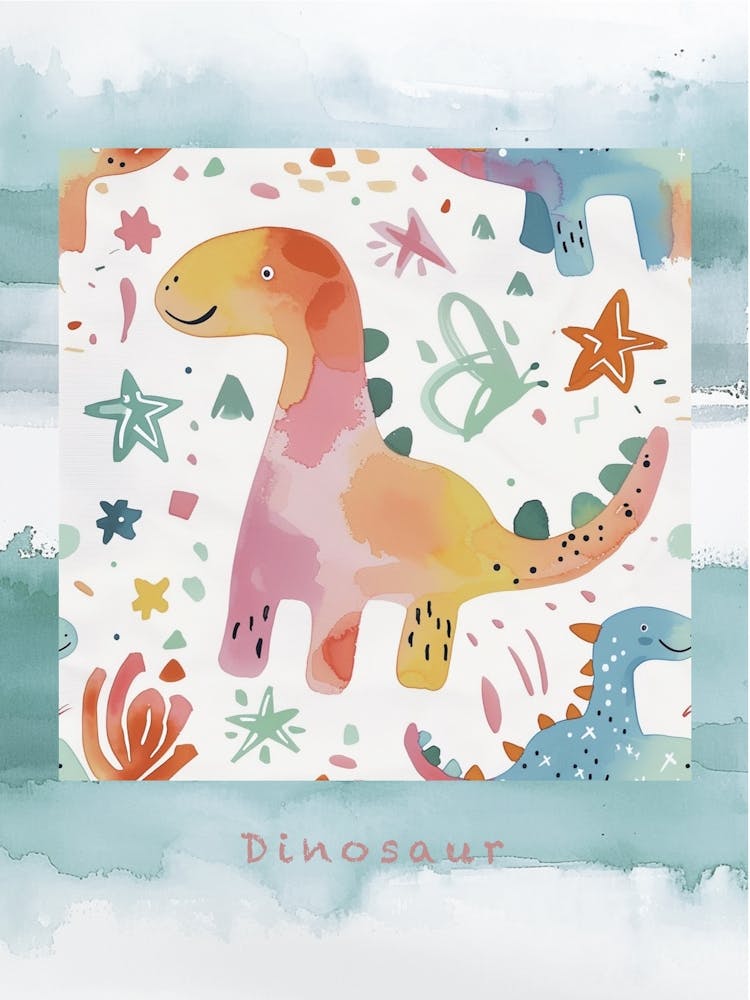 Starry Dinosaur Muted Pastels Pattern 3 Poster