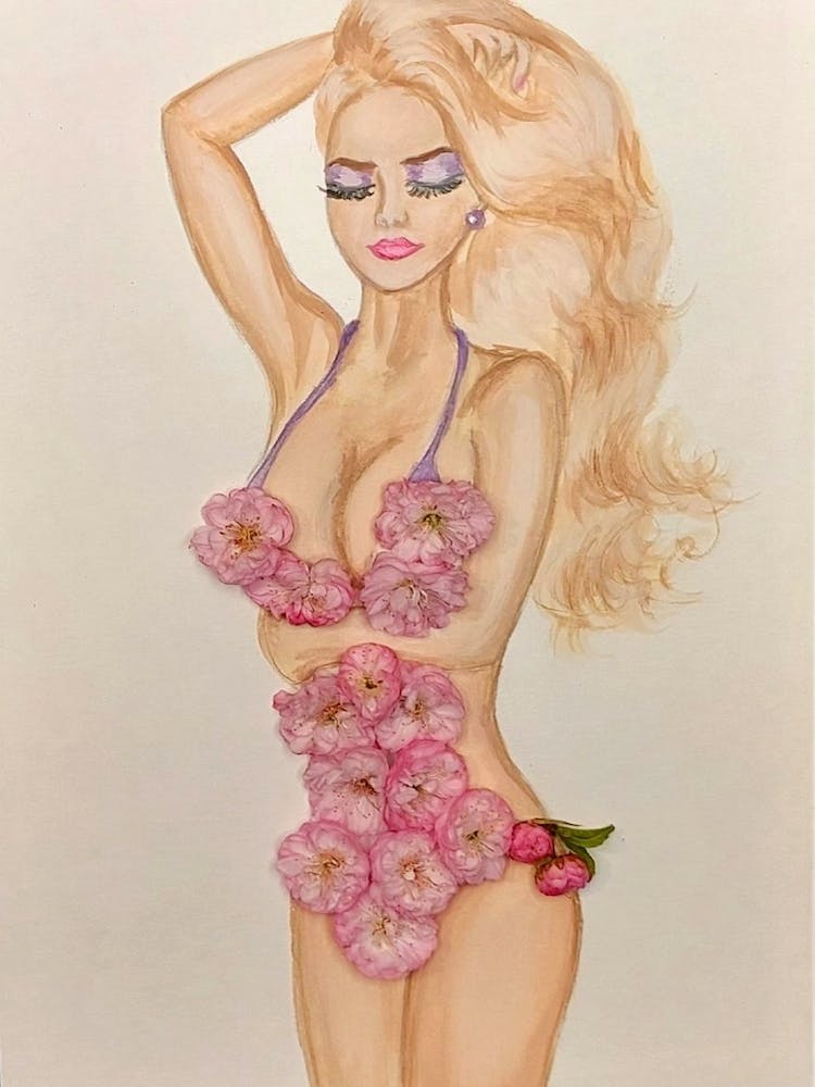 Lady in Floral Swimsuit