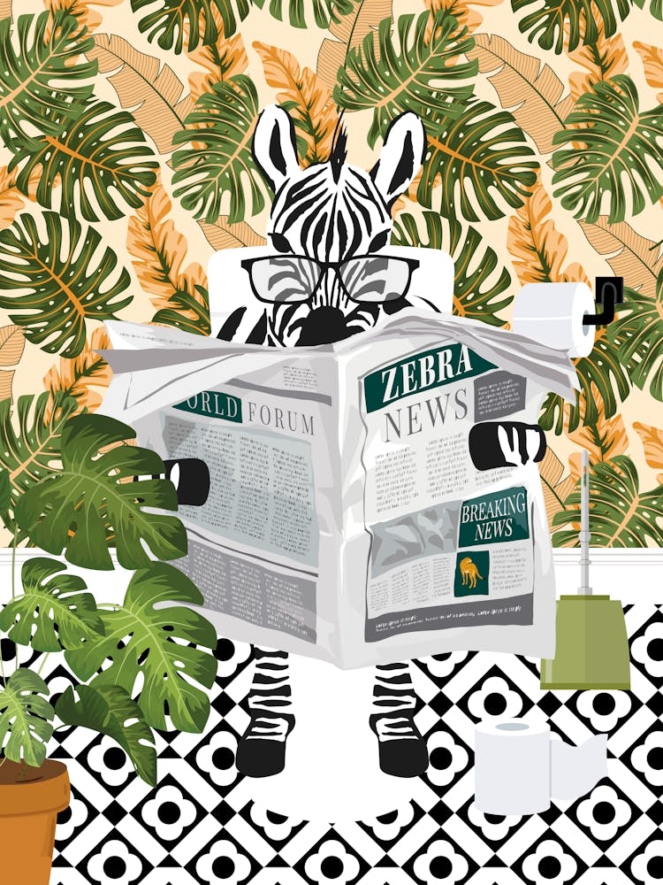 Zebra On Toilet Pastel Orange Bathroom