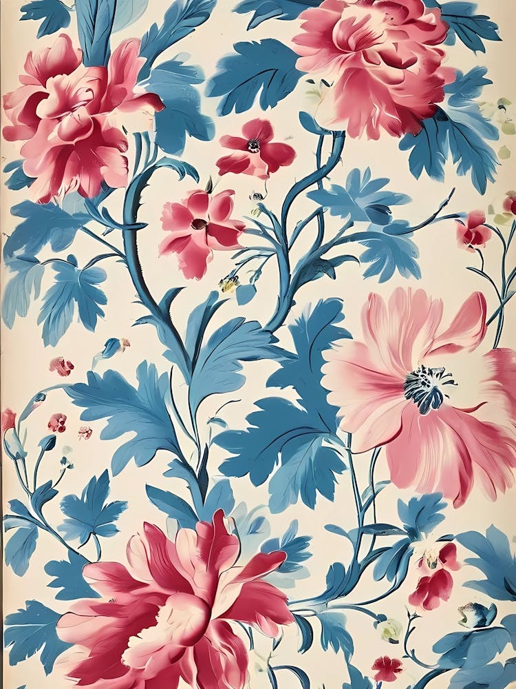 Rosa und Blaue Blumentapete