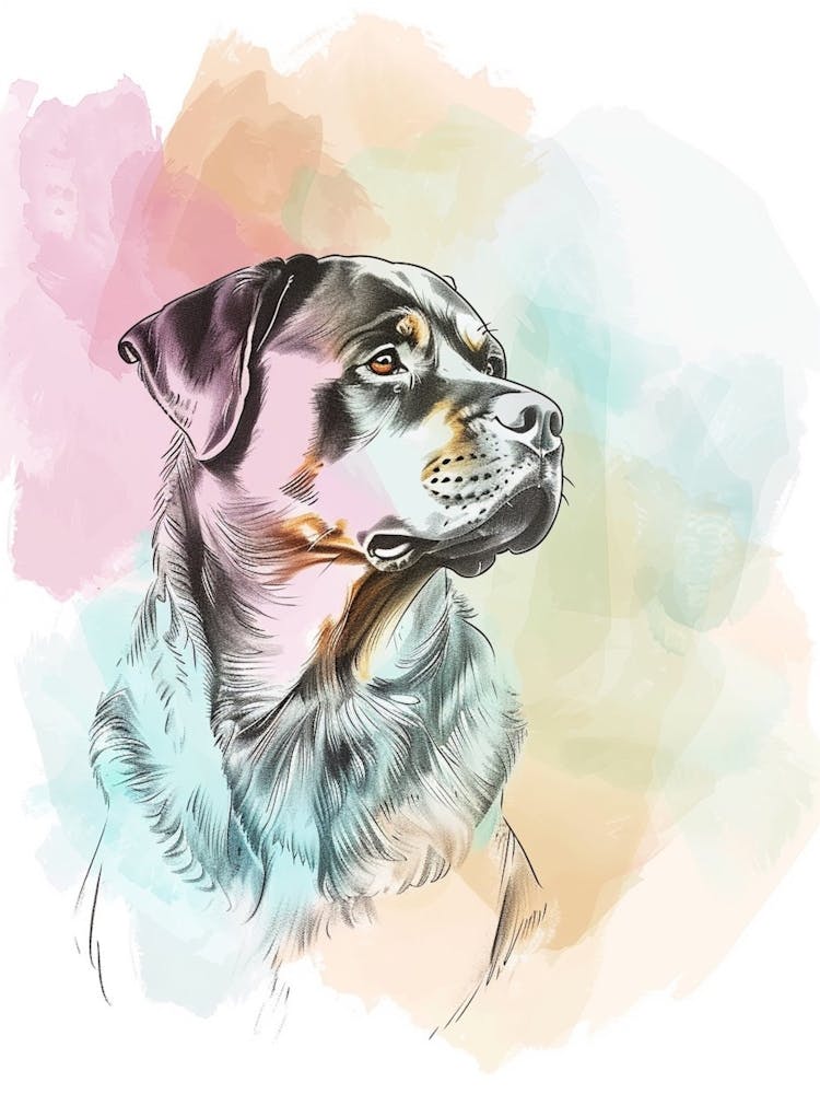Watercolour Rottweiler Dog Line Illustration 1