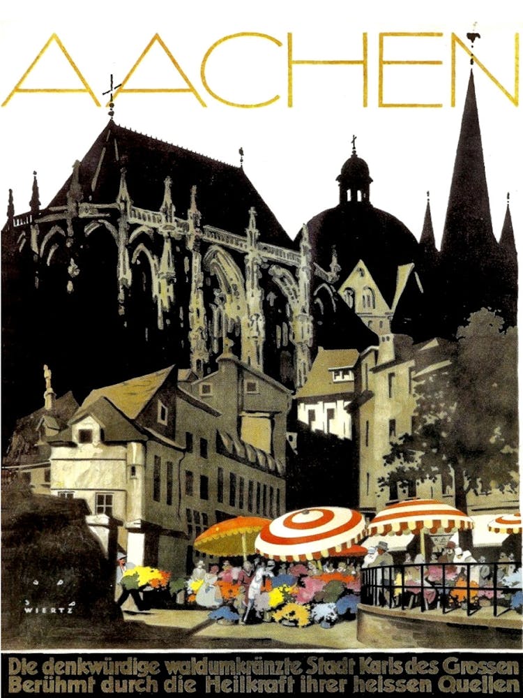 Aachen Germany Vintage Travel Poster