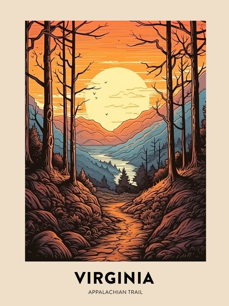 Appalachian Trail Usa 2 Vintage Hiking Travel Poster