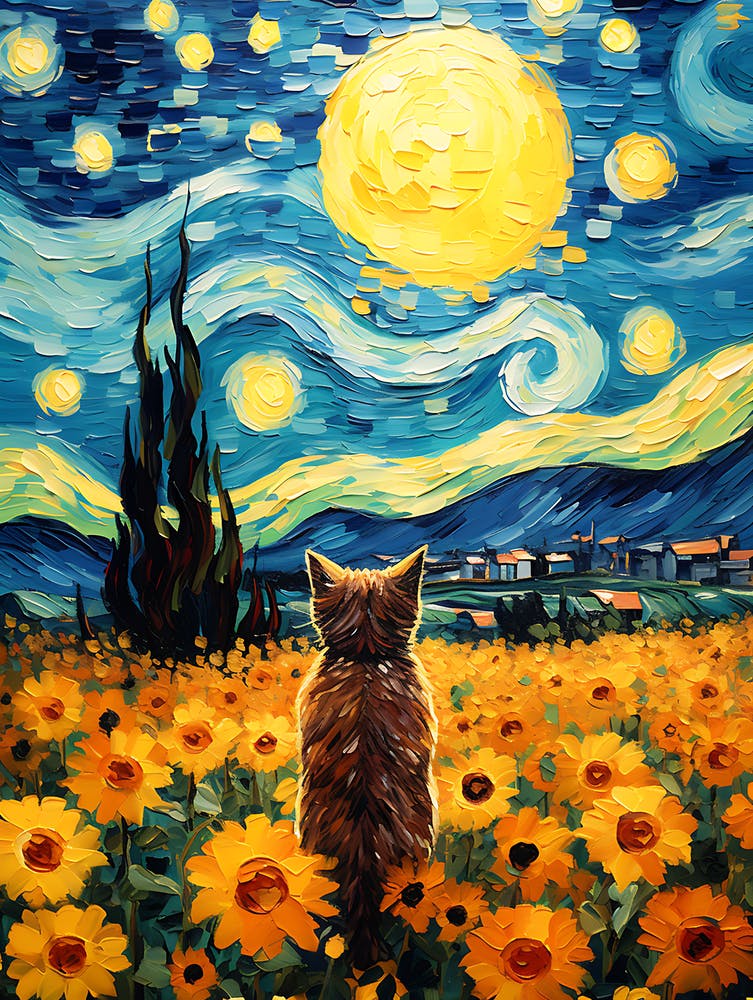 Chat et Nuit Étoilée