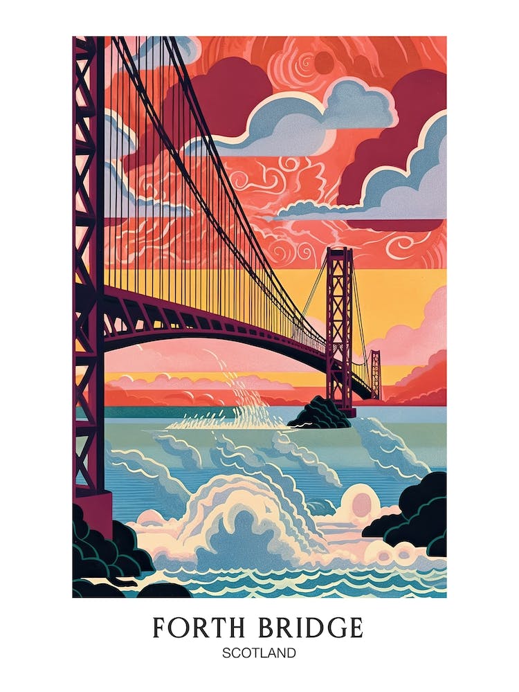 Forth Bridge Scotland Colourful 4 Travel Poster