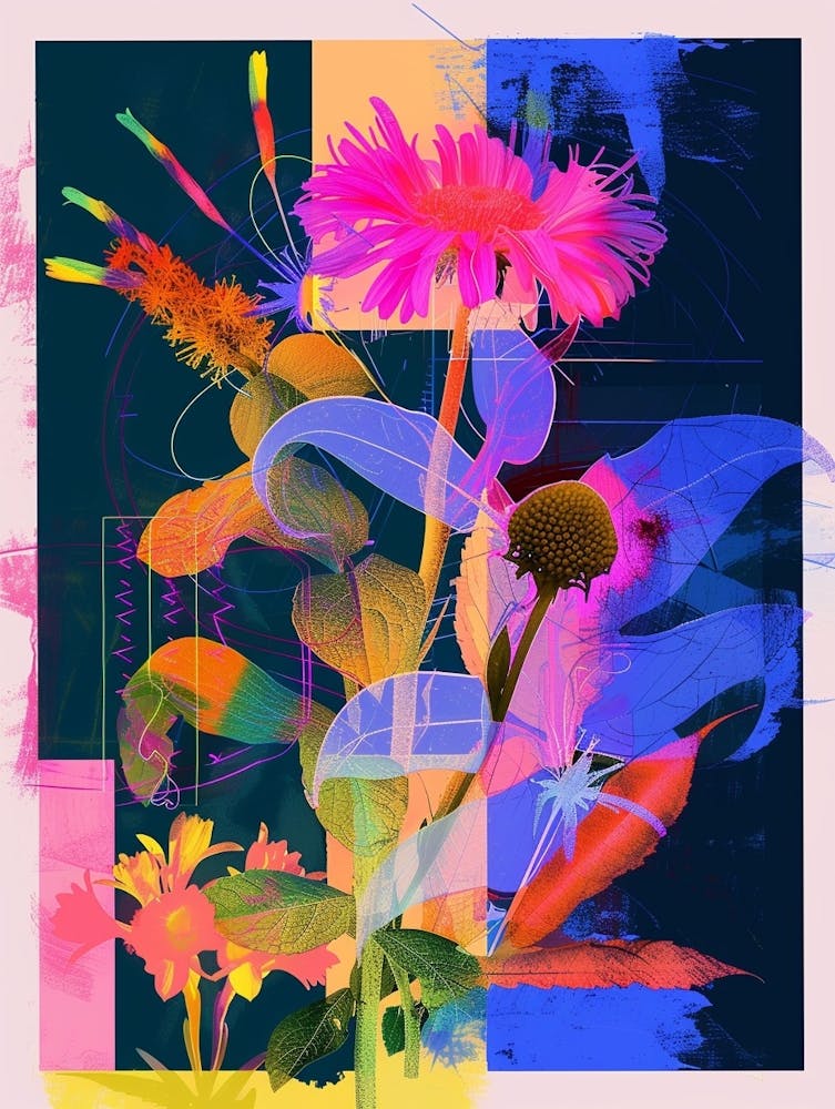 Asters 1 Neon Flower Collage