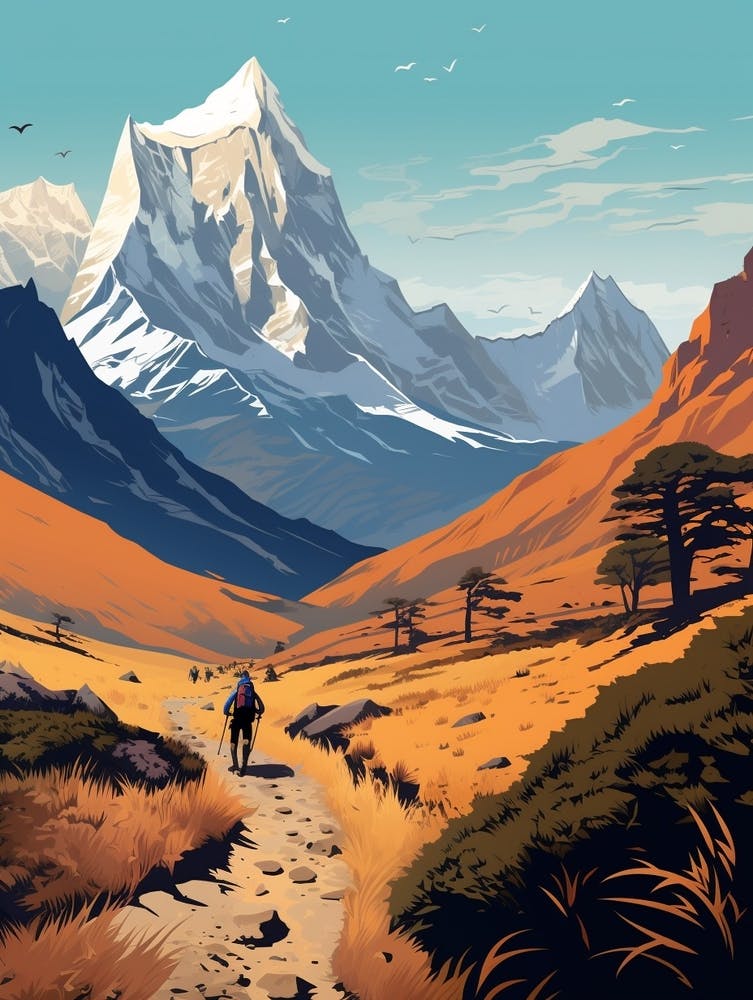 Great Himalaya Trail Nepal 1 Vintage Travel Illustration