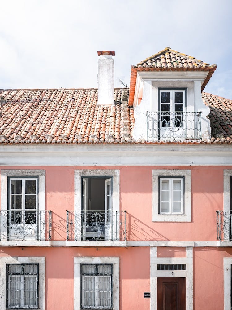 Pink Facade At Alfama Lisbon