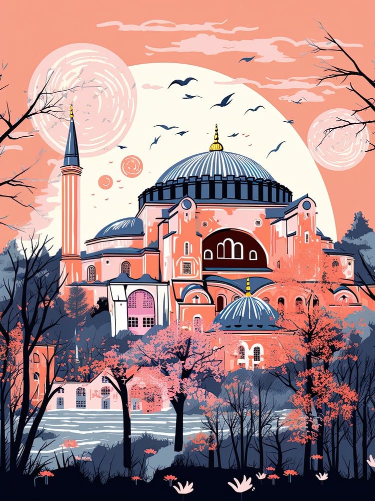 Hagia Sophia   Istanbul, Turkey   Cute Botanical Illustration Travel 0