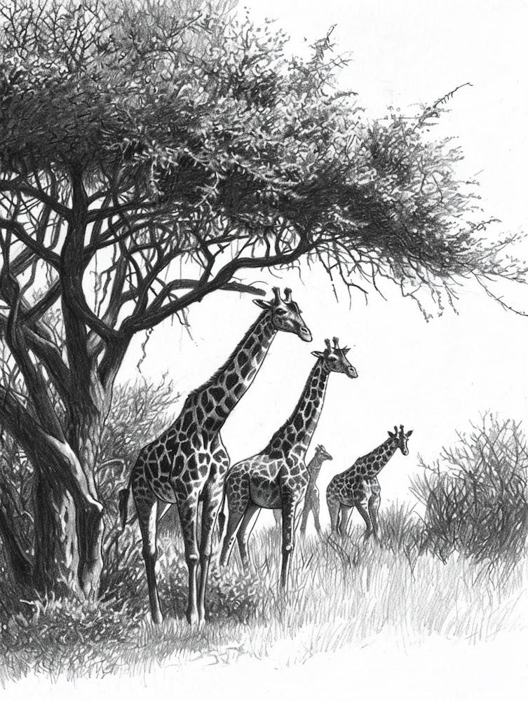 Herd Of Giraffe By The Tree 6