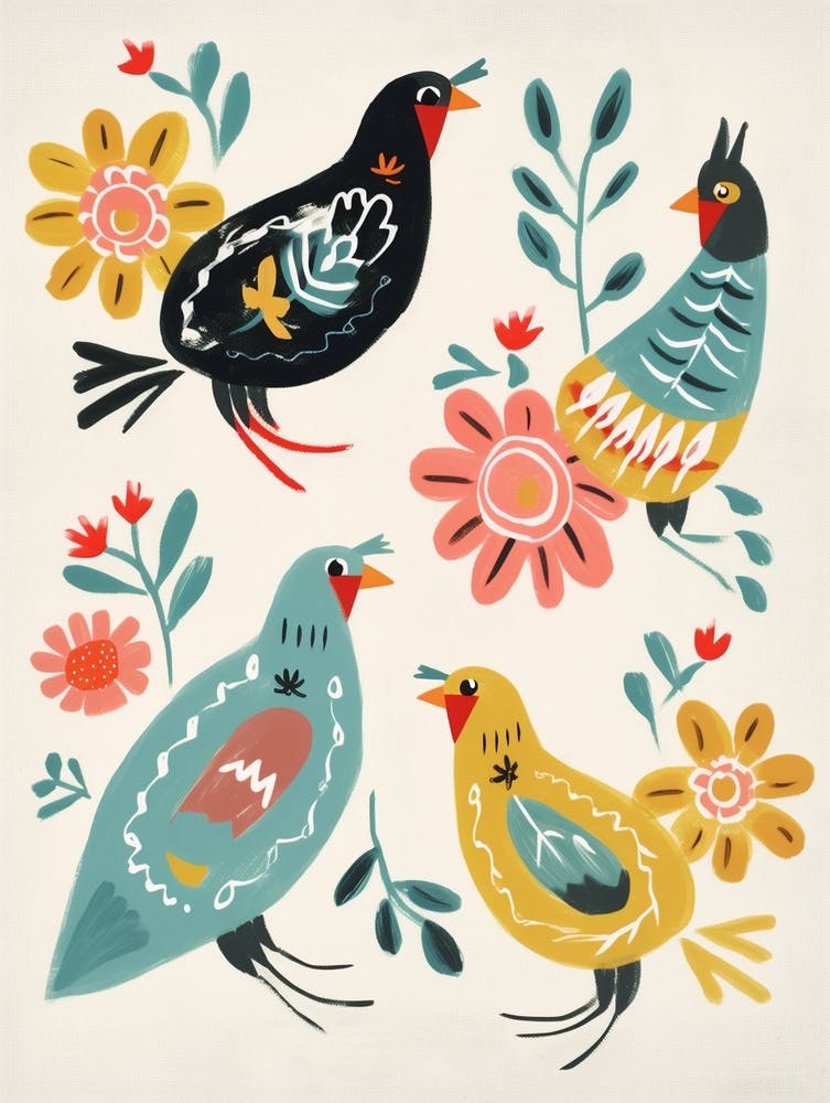 Folk Style Bird Painting Chicken 2