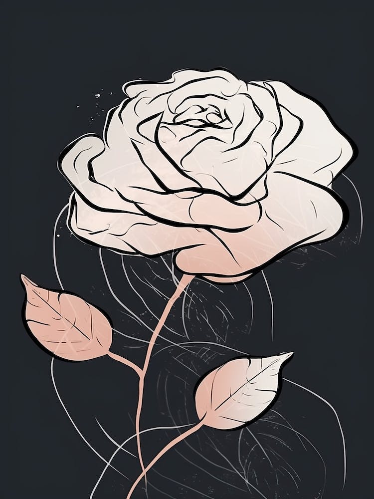Line Art Roses Flowers Illustration Neutral 1