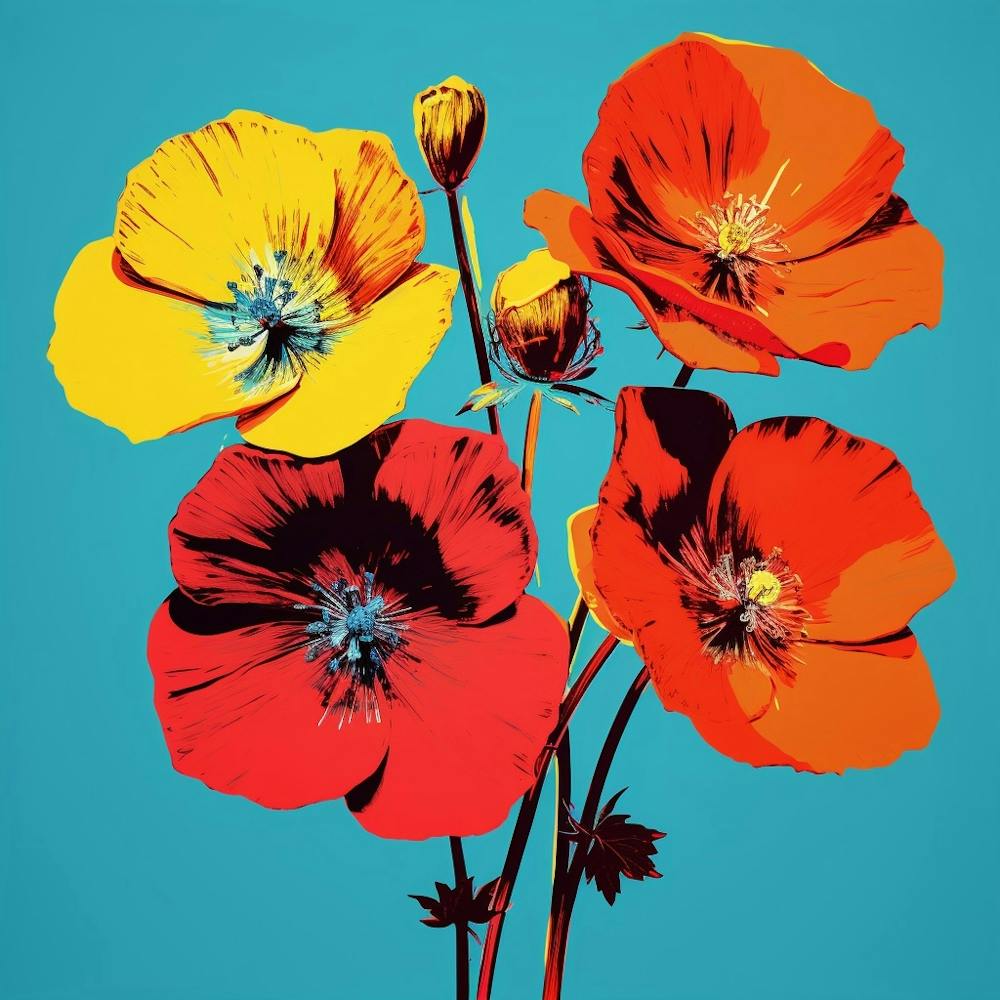 Andy Warhol Style Pop Art Flowers Flax Flower 3 Square