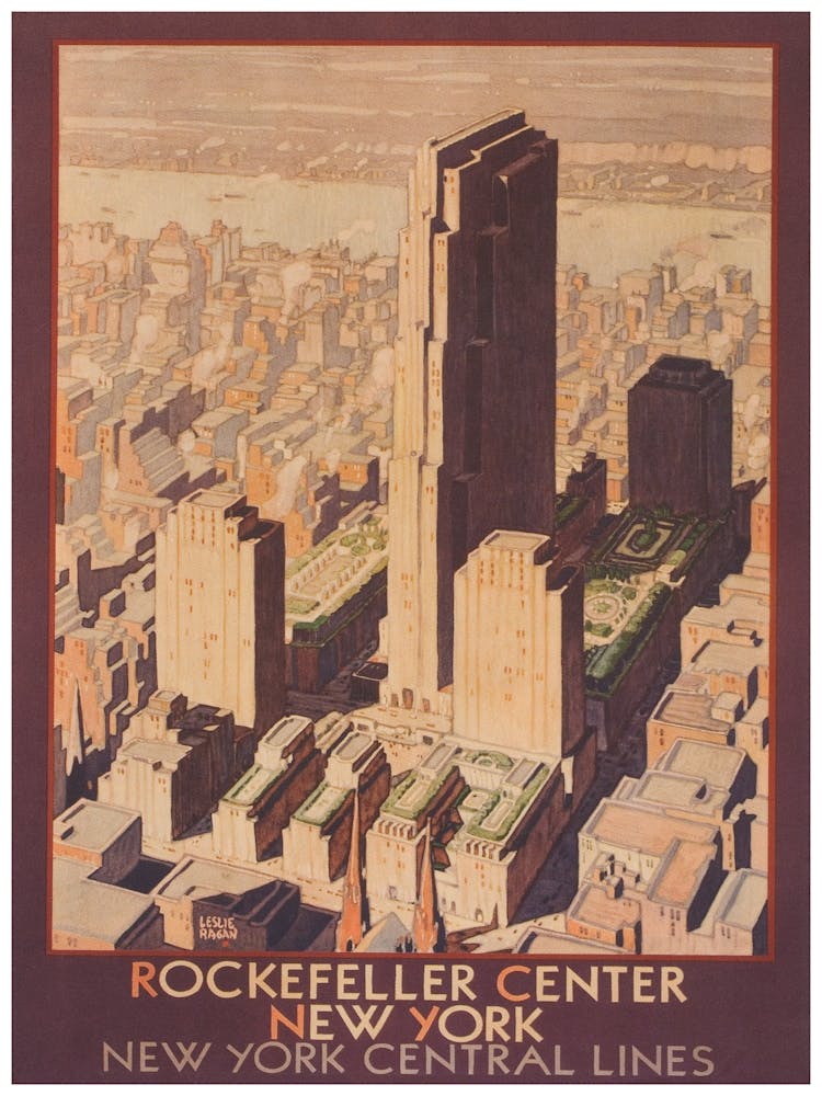 Rockefeller Center New York Vintage Travel Poster
