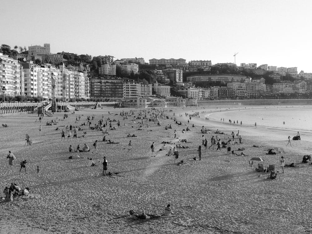 Beach Scene, Black And White St Sebastian, Spain