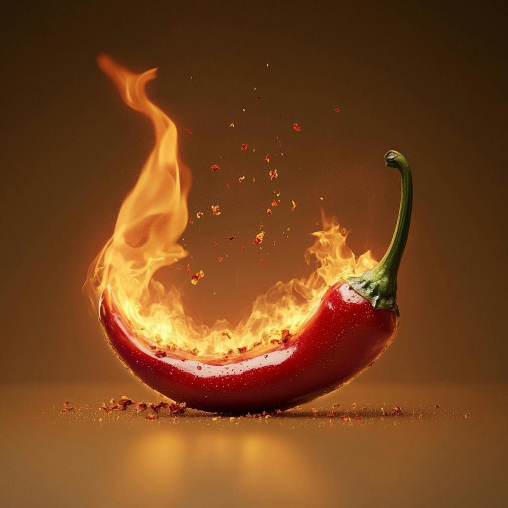 A Small Chili In Flames At The Bottom On A Warm Backgr