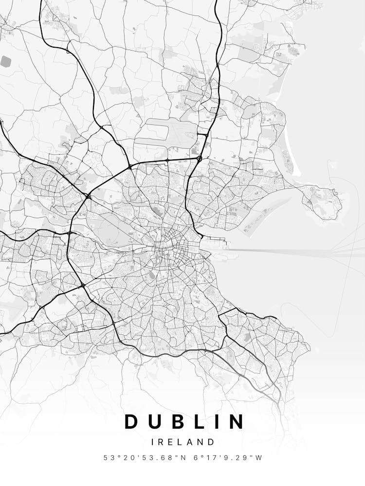 Dublin Ireland White Map