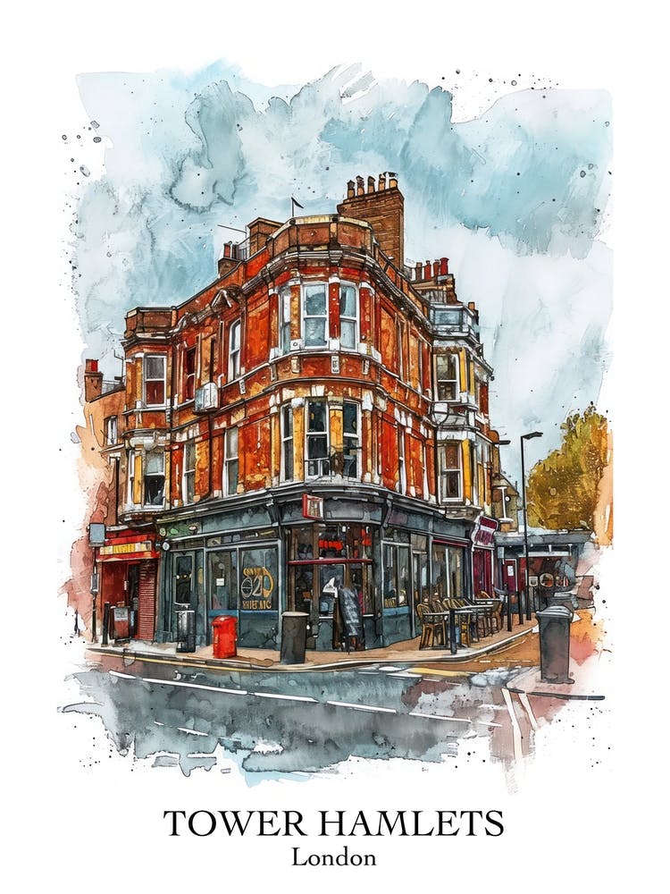 Tower Hamlets London Borough   Street Watercolour 2 Poster