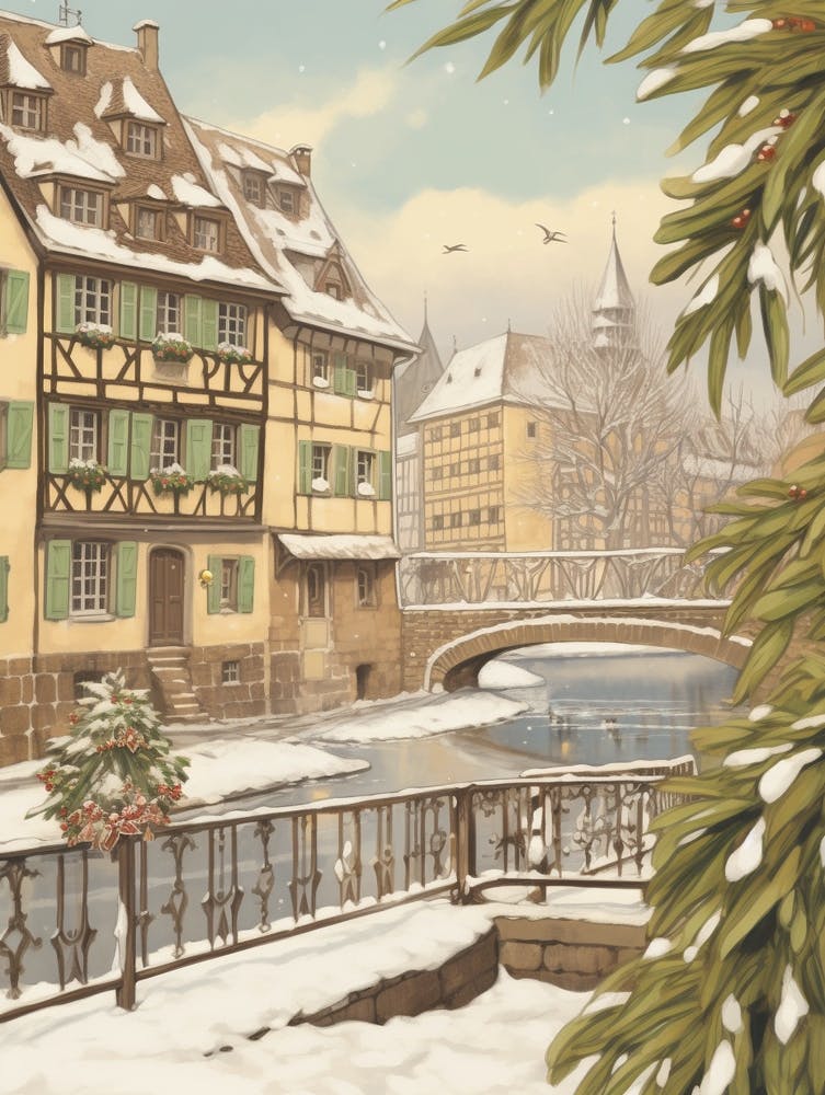 Vintage Winter Illustration Strasbourg France 2