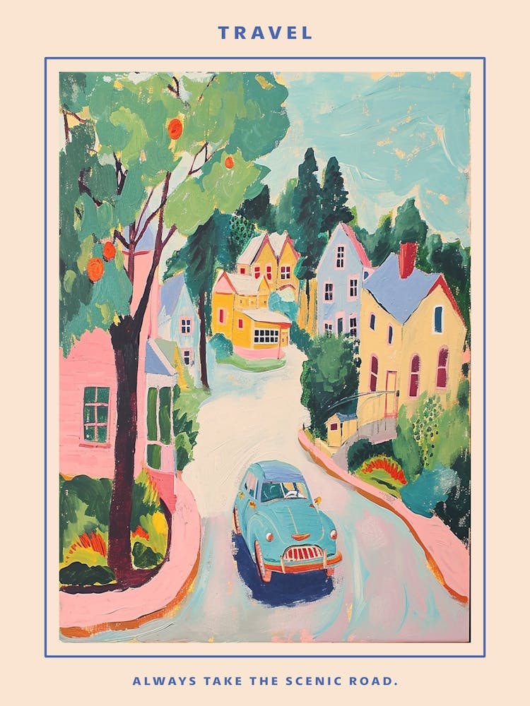 Kitsch Retro Town Illustration 2 Poster