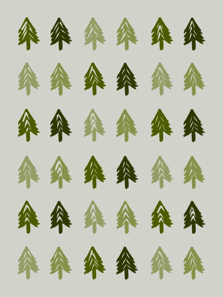 Woodland Tree Pattern Shades of Green