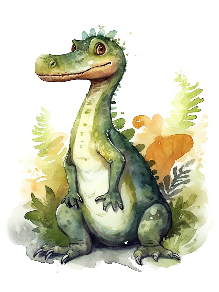 Baryonyx Cute Dinosaur Watercolour 4