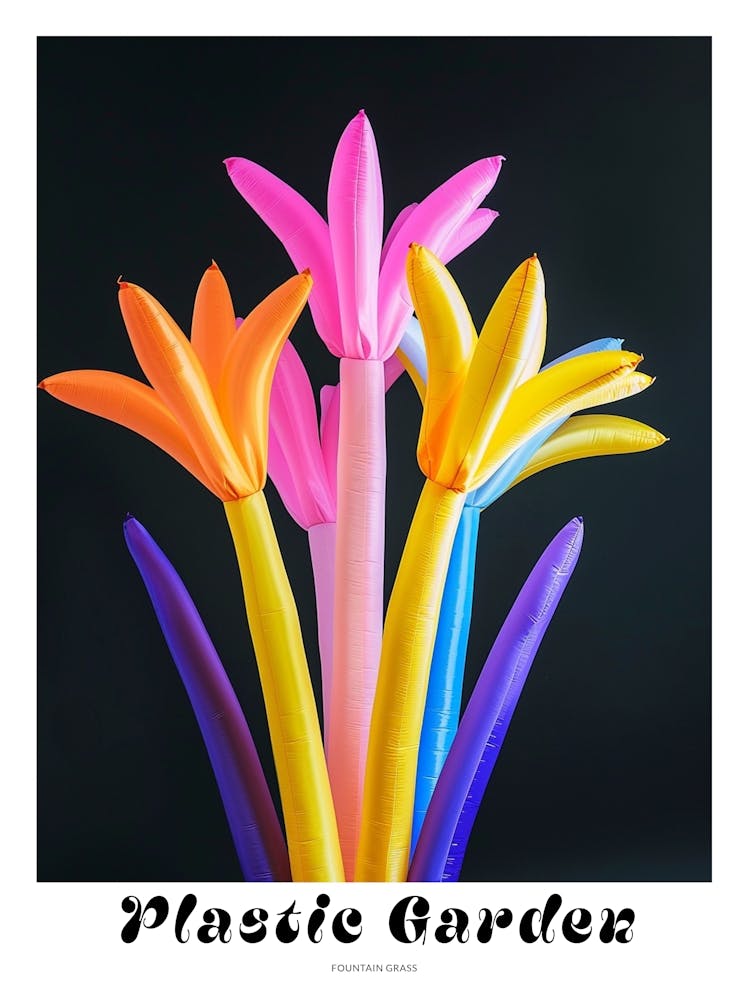 Bright Inflatable Flowers Poster Fountain Grass