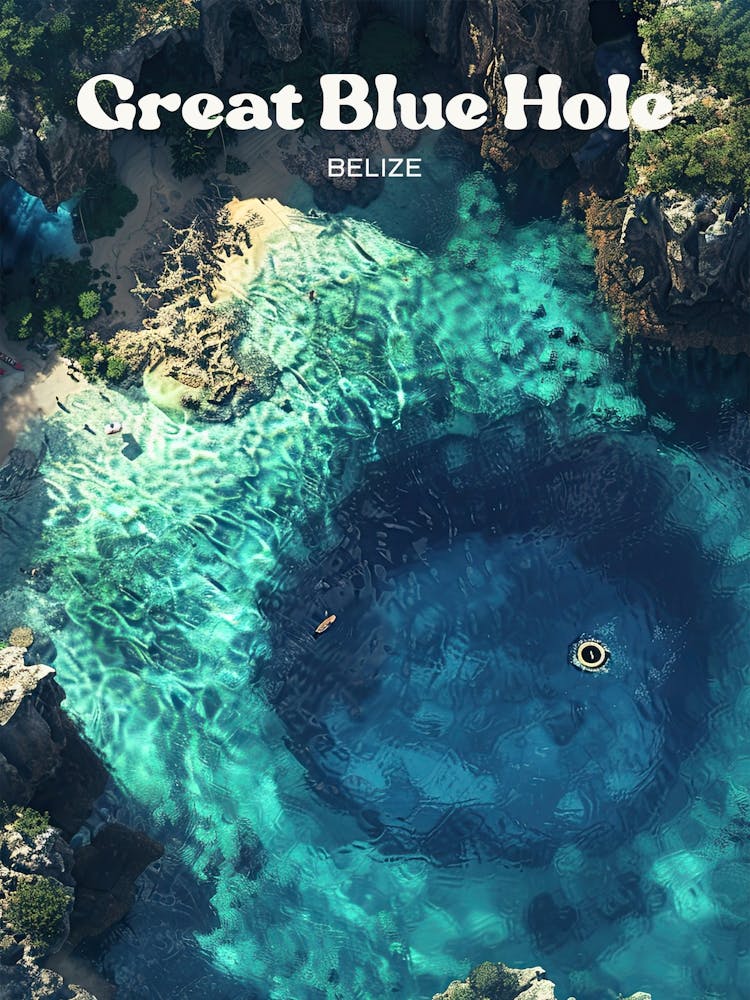 Great Blue Hole Belize Lighthouse Reef Digital Travel Illustration