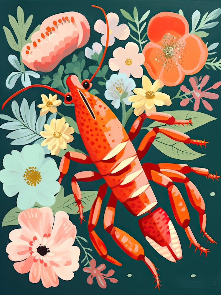 Summer Lobster And Flowers Illustration 4