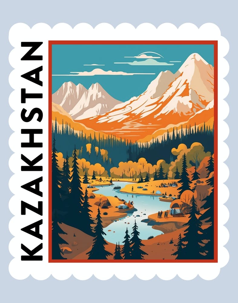 Kazakhstan Travel Stamp Poster