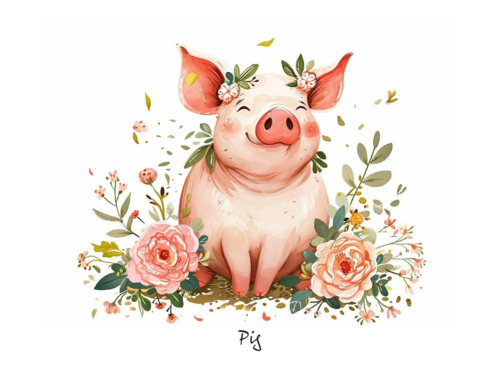 Little Floral Pig 1 Poster
